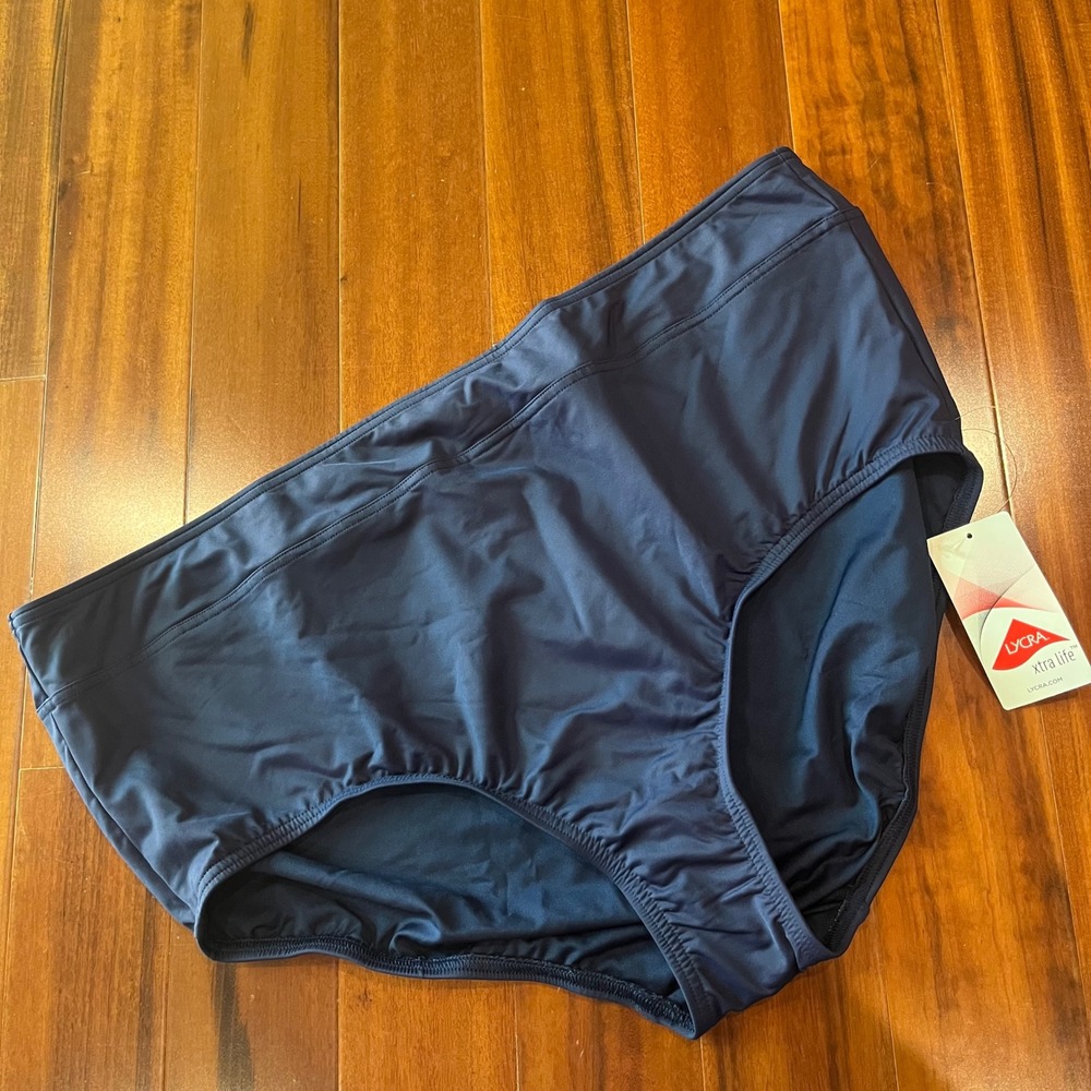 Lands End Bikini Bottom Swim Navy Blue Full Coverage Brief New Size Plus 22W